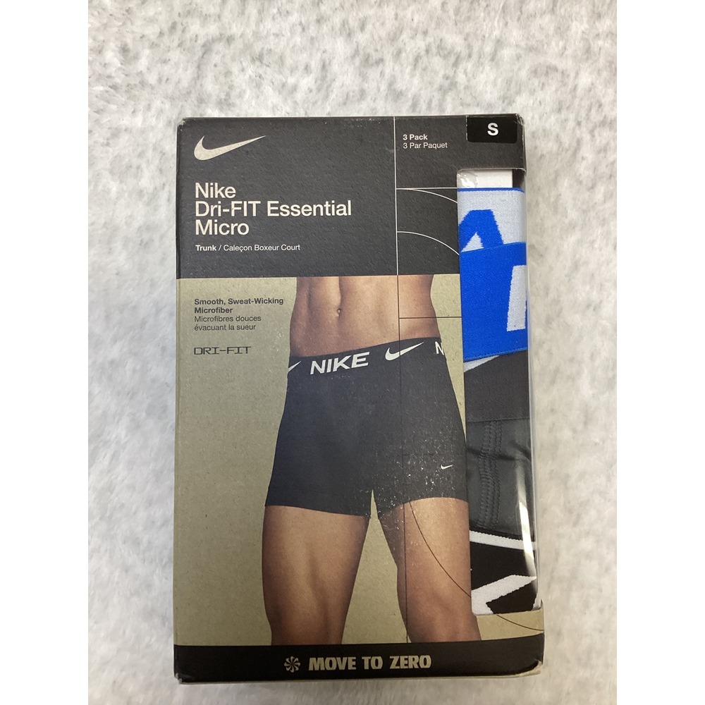 Nike Dri-FIT Essential Micro Trunk 3 Pack Mens Small Black Grey Blue KE1157-001